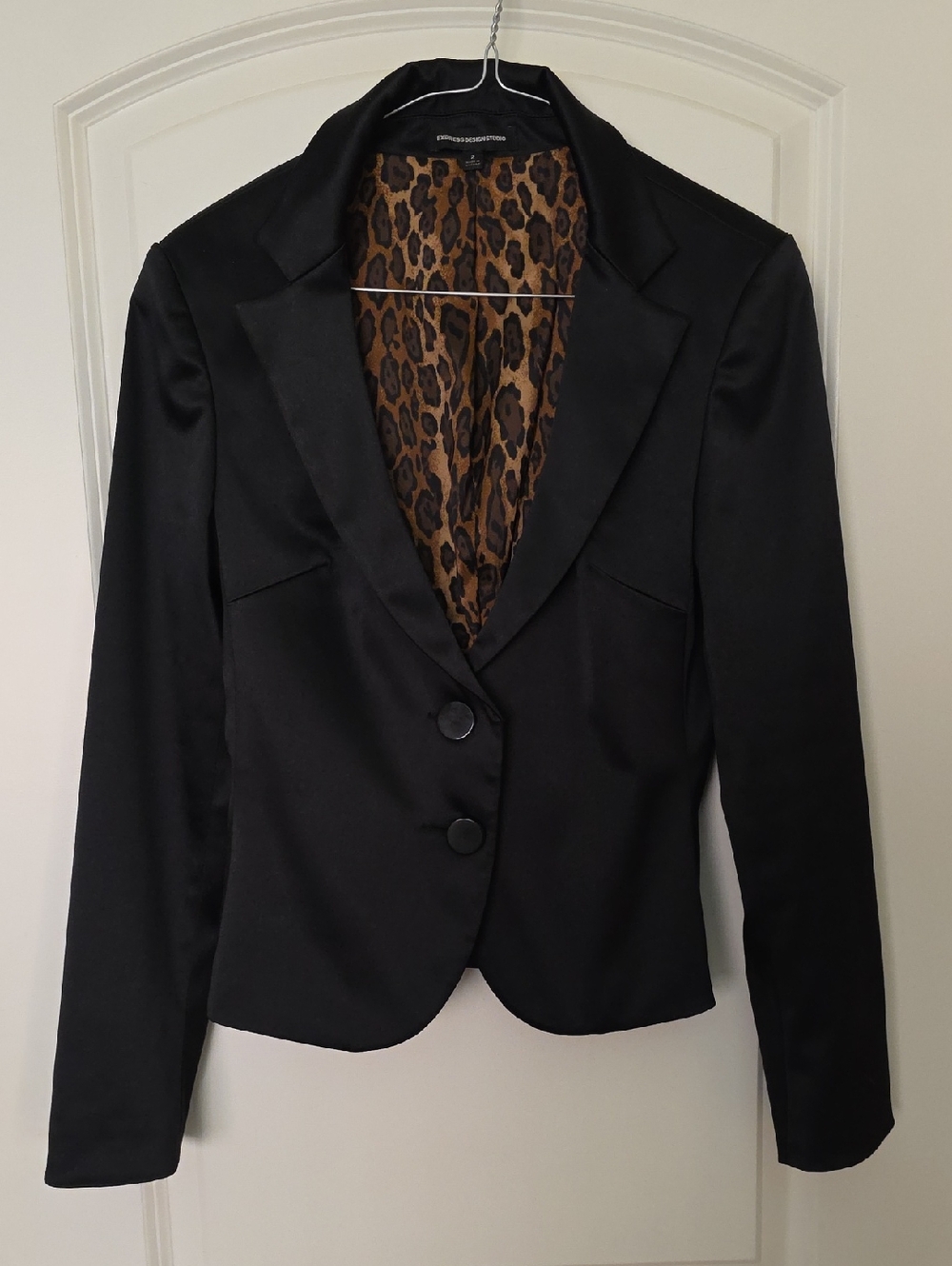 Sexy Express Studio Black Satin Blazer with Leopard (fitted Dolce Gabbana Style)